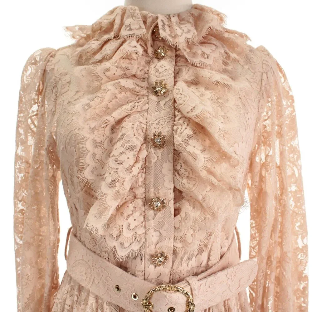 Zimmermann NWT Kaleidoscope Lace Ruffle Midi Dress Size 2 US 8 Light Beigey Pink - Picture 8 of 14